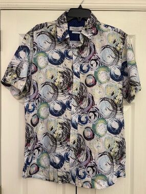 Mojito Short-Sleeve Button-Down Shirt in Multi Color Circle Conversational Print